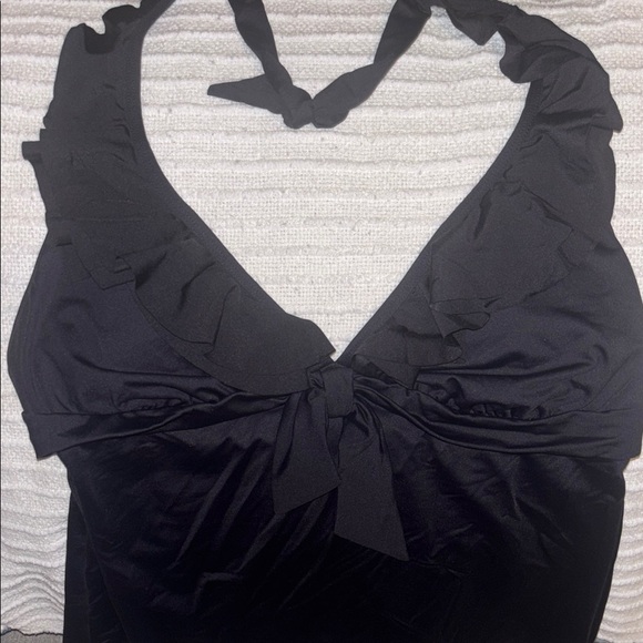 Kenneth Cole Reaction: Black Bikini Tankini Top - Halter Ruffle & Bow Detail - Picture 1 of 5
